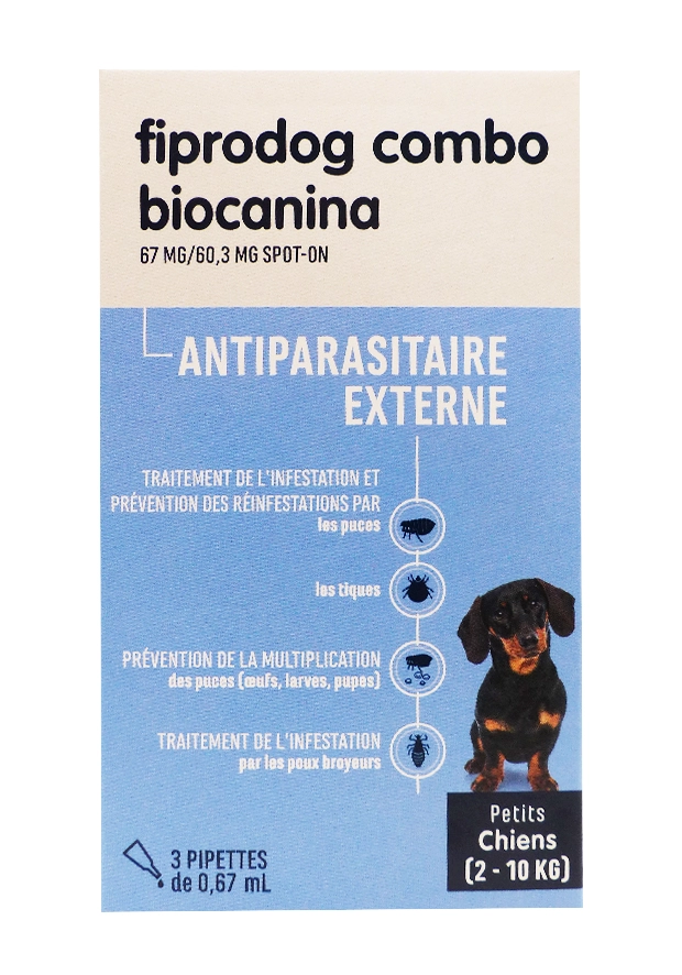 BIOCANINA FIPRODOG COMBO PETITS CHIENS 2-10 KG 3 PIPETTES