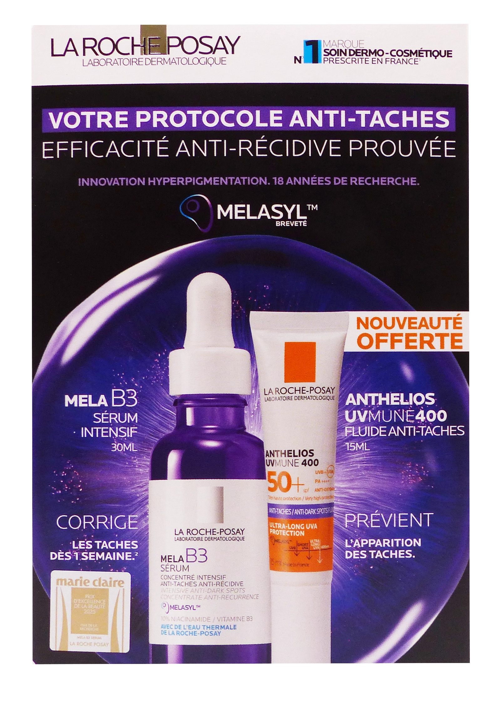 LA ROCHE-POSAY COFFRET PROTOCOLE ANTI-TACHES : SERUM MELA B3 30ML + FLUIDE ANTHELIOS 15 ML
